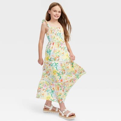 Girls' Vacation Tiered Maxi Dress Yellow/Green - Roller Rabbit x Target XS