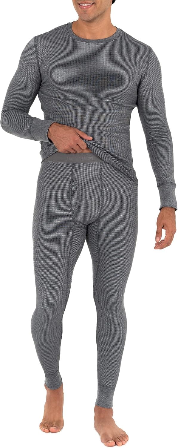 Fruit of The Loom Men's Recycled Waffle Thermal Underwear Set (Top and Bottom), Greystone Heather, 2X-Large