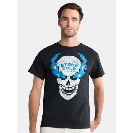 WWE Men's and Big Men's Stone Cold Blue Smoke Skull Graphic Tee, Sizes S-3XL