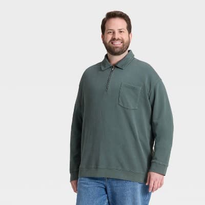 Men's Vintage 1/4 Zip Sweatshirt - Goodfellow & Co™ Sage Green L