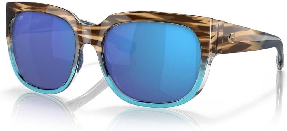 Costa Del Mar Womens Water Woman II Square Sunglasses, Tortoise/Blue Mirrored Polarized-580G, 58 mm