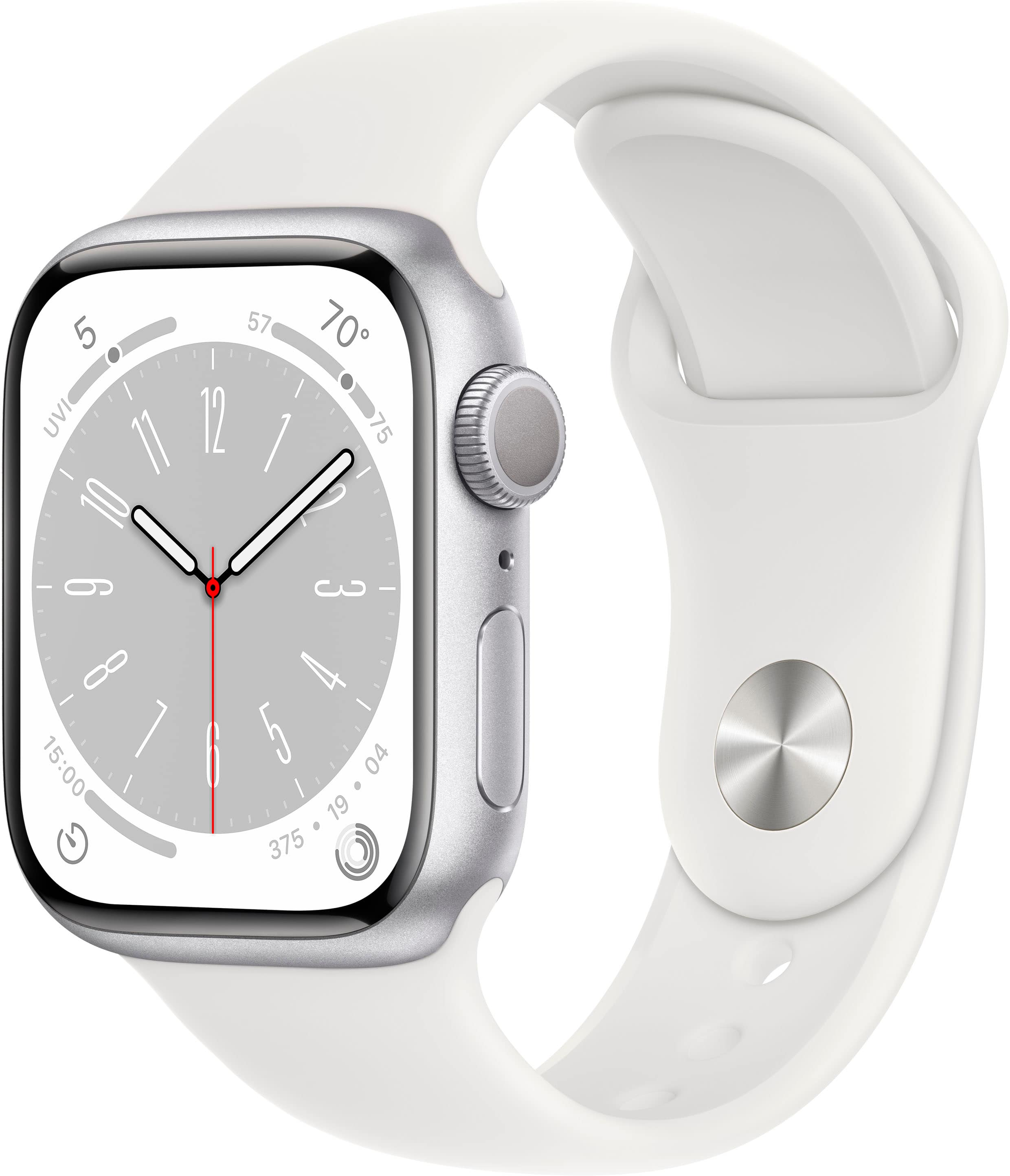 Apple Geek Squad Certified Refurbished Watch Series 8 (GPS) 41mm Aluminum Case with White Sport Band - S/M - Silver - (2022)