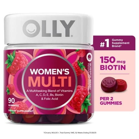 OLLY Women's Multivitamin Gummy Supplement, Vitamins A, D, C, E, Biotin, Folic Acid, 90 Count