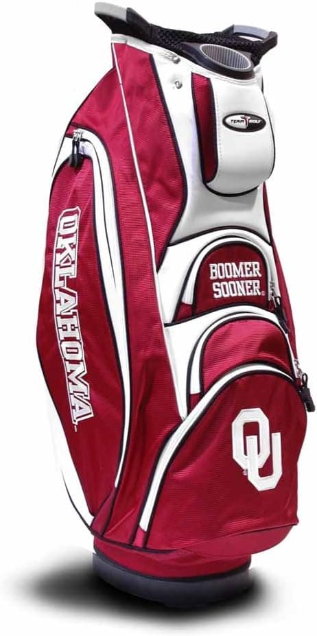 Team Golf NCAA Oklahoma Sooners Victory Golf Cart Bag Victory Golf Cart Bag, 10-way Top with Integrated Dual Handle & External Putter Well, Cooler Pocket, Padded Strap, Umbrella Holder & Removable