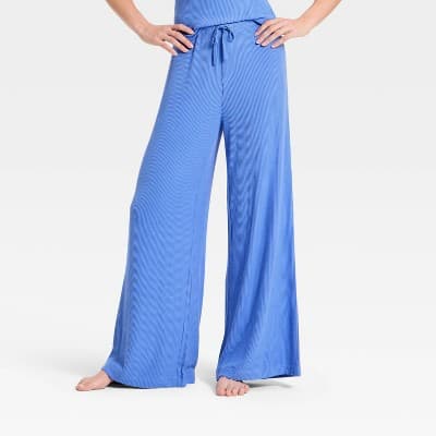 Women's Cozy Ribbed Wide Leg Pants - Auden™ Summer Blue XL Short
