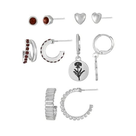 Time and Tru January Carnation Earring Pack Silvertone