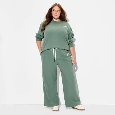 Women's Unwell Wide Leg Graphic Sweatpants - Green 3X