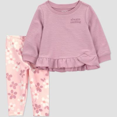 Carter's Just One You® Baby Girls' 2pc Always Smiling Sweatshirt and Floral Leggings Set - Purple Newborn