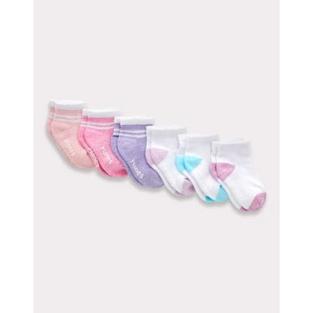 Hanes Pure Comfort Infant/Toddler Girls’ Ankle Socks, Organic Cotton, 6-Pairs Assorted 12MTH