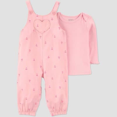 Carter's Just One You® Baby Girls' 2pc Cherries Long Sleeve Bodysuit and Overalls Set - Pink 3M