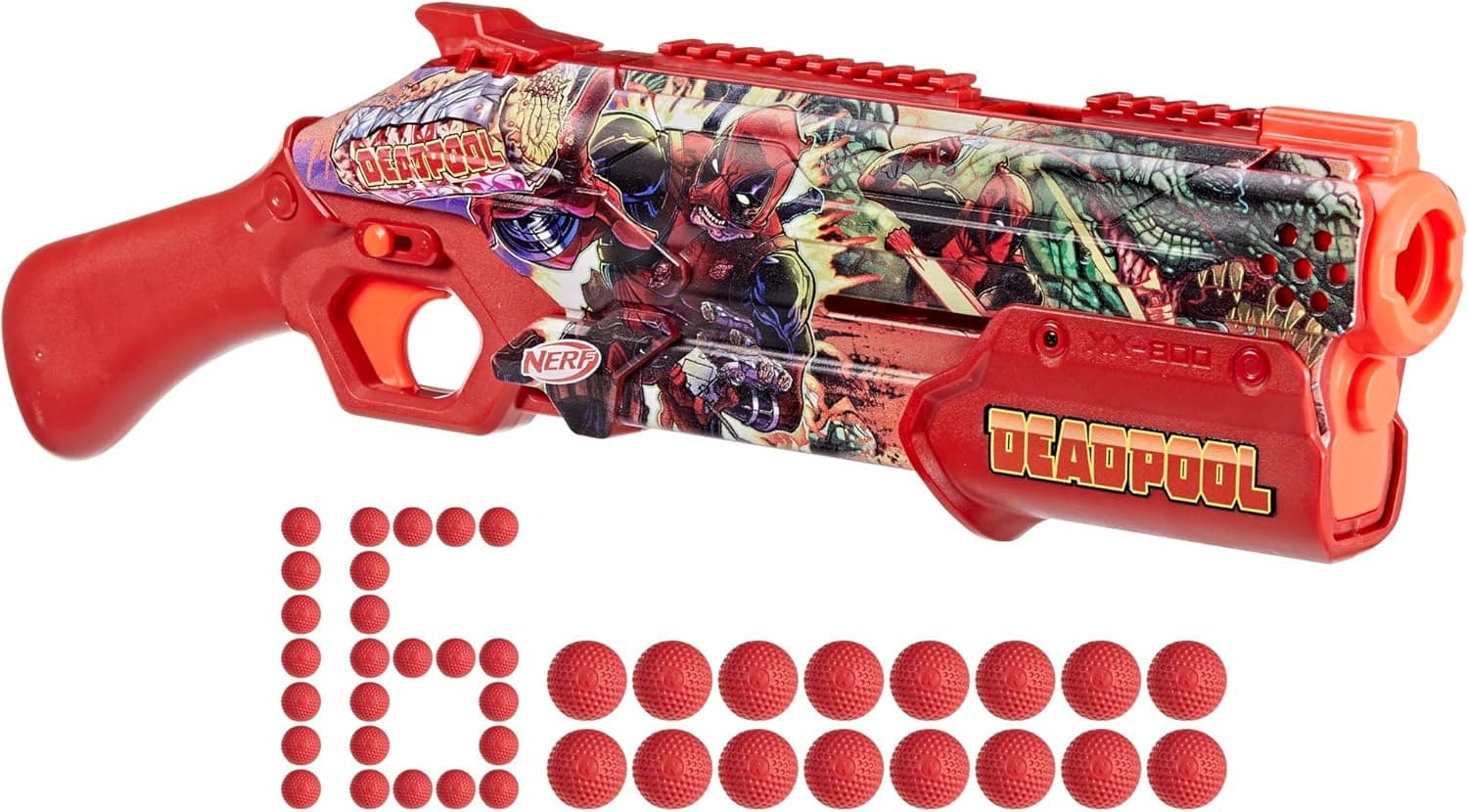 Nerf Marvel Deadpool Blaster - 16 Rival Rounds, Pump Action