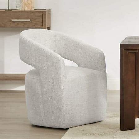 Spruce & Spring Barrel-Style Dining Chair with Upholstered Seat and Casters, No Assembly Required, Multi-colored Wheat Fabric
