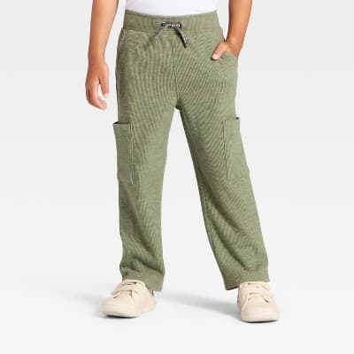 Toddler Boys' Waffle Knit Cargo Pants - Cat & Jack™ Olive Green 12M