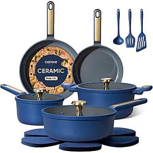 Carote 16-Piece Ceramic Cookware Set - Blue