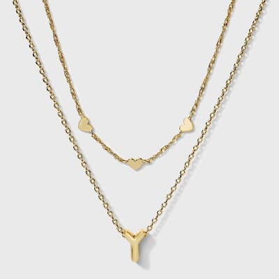 14kt Gold Dipped Layered Hearts "Y" Initial Extender - A New Day™ Gold