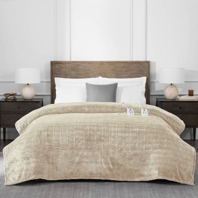 Brookstone Full/Queen Heated Micro Herringbone Blanket Taupe