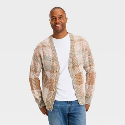 Men's Long Sleeve Plaid V-Neck Cardigan Sweater - Goodfellow & Co™ XXL