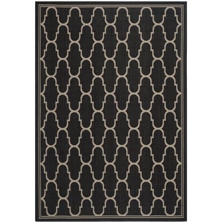 SAFAVIEH Courtyard Eustacia Geometric Trellis Indoor/Outdoor Area Rug Black/Beige, 5'3" x 7'7"