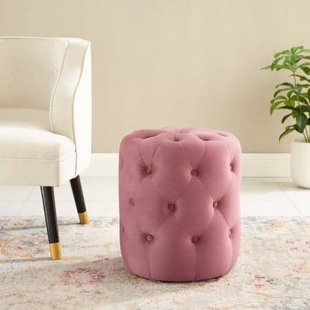 Modway Amour Tufted Button Round Performance Velvet Ottoman in Dusty Rose