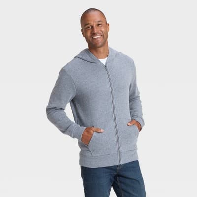 Men's Every Wear Fleece Hooded Full Zip Sweatshirt - Goodfellow & Co™ Charcoal Gray S