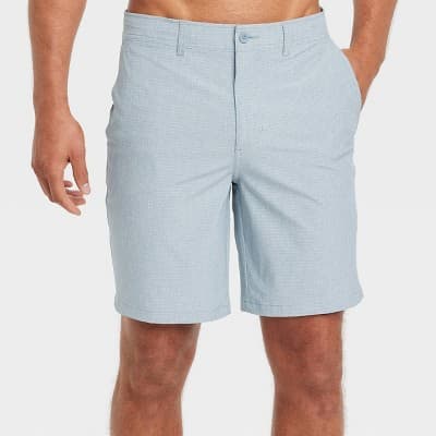 Men's 9" Hybrid Swim Shorts - Goodfellow & Co™ Light Blue 36: Recycled Polyester, UPF 50+, 4-Way Stretch, Machine Washable