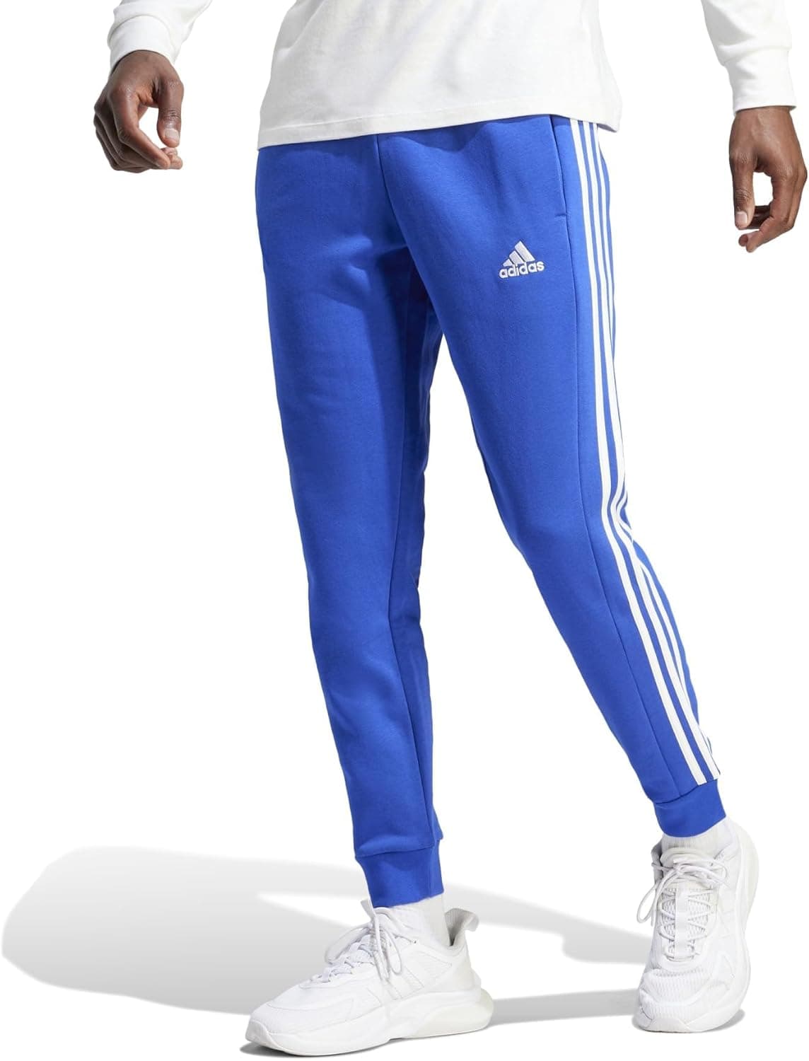 Adidas Mens Essentials Fleece 3-Stripes Tapered Cuffed Pants, Semi Lucid Blue, X-Small, Short