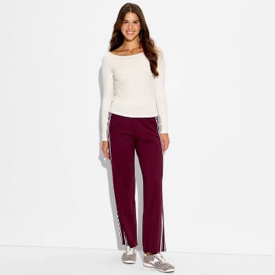 Women's Slim Fit Long Sleeve Boat Neck Ribbed T-Shirt - Wild Fable™ Cream L