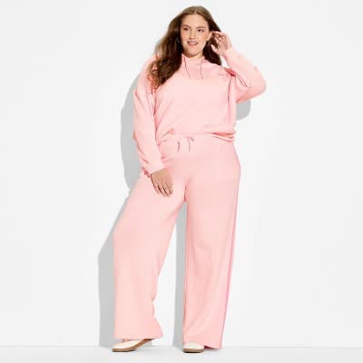 Women's Side Striped Fleece Graphic Sweatpants - Pink 3X