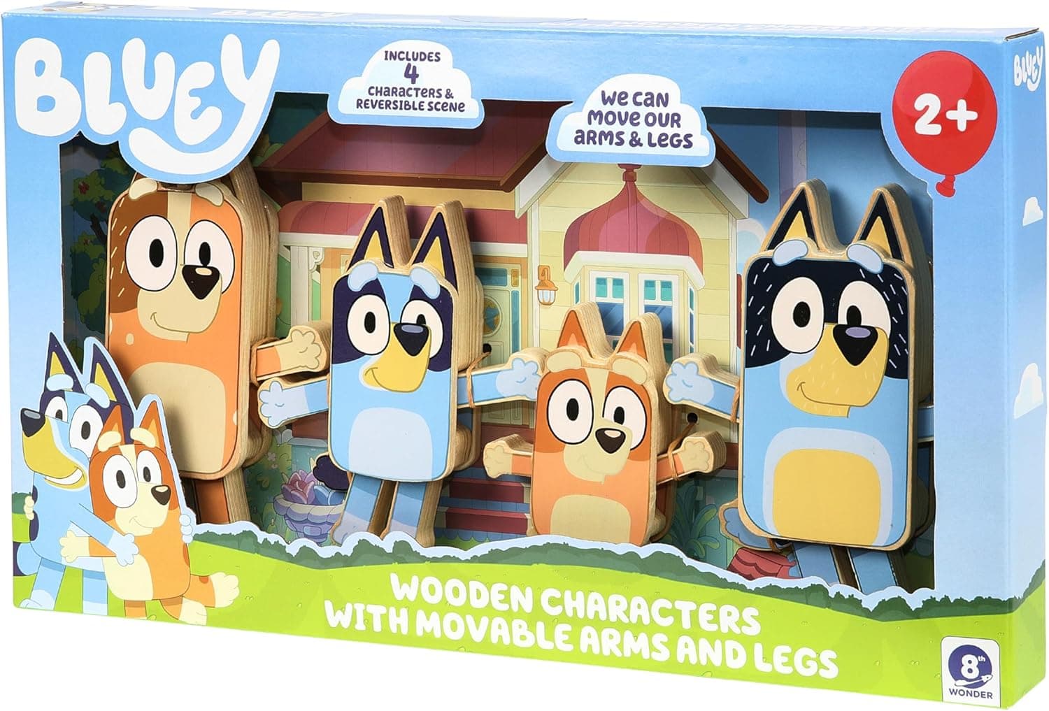 Bluey Characters Wooden Figures Set of 4, Colorful Articulate Toddler Wooden Toys with Bingo, Chilli, and Bandit, Block Set for Kids Ages 3+