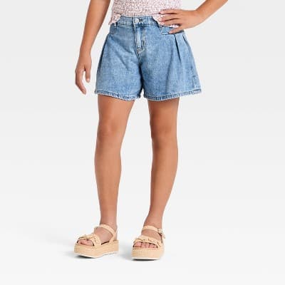 Girls' Mid-Rise Flowy Jean Shorts - Cat & Jack™ Light Wash L