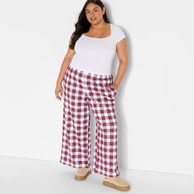 Women's Ground Plaid Graphic Pants - Red Gingham 3X