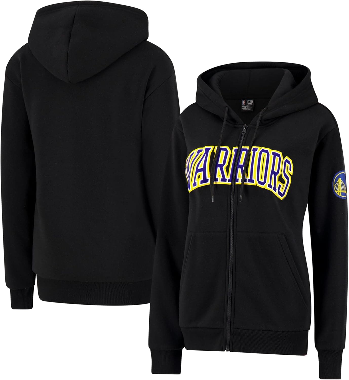 Ultra Game NBA Official Women's Super Soft Full Zip Hoodie Sweatshirt, Golden State Warriors, Black, Large