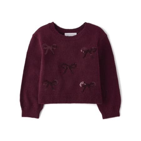 The Children's Place Toddler Girls Crewneck Long Sleeve Sequin Bow Sweater, Sizes 12M-5T