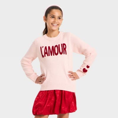 Girls' "L'amour" Graphic Sweater - art class™ Pink XXL