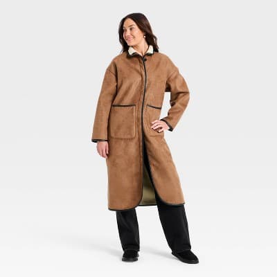 Women's Faux Suede Long Coat - Universal Thread™ Tan M