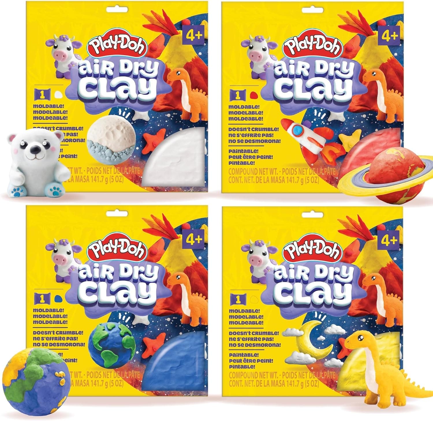 Play-Doh Air Dry Clay Bundle, 4 Squishy Air-Dry Clays in 4 Colors, Arts and Crafts Supplies, Modeling Clay, Fun Activities, Sculpting and Pottery for Kids