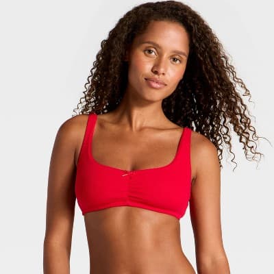 Women's Waffle Ruched Front Bralette - Wild Fable™ Red XS