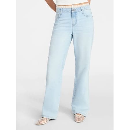 No Boundaries Lace Waist Baggy Wide Leg Jeans, 31'' Inseam, Women's 00-18