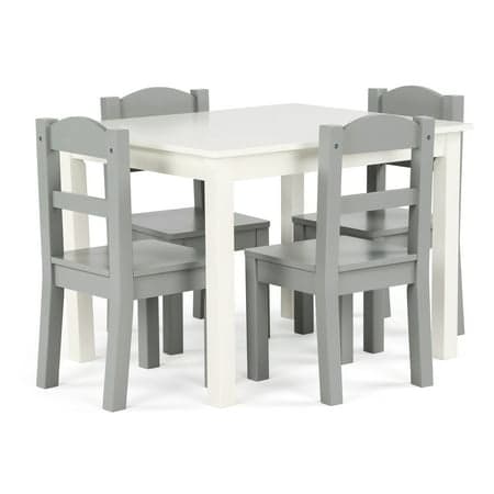 Humble Crew Inspire Toddler Wood Table and 4 Chairs Set, Grey/White