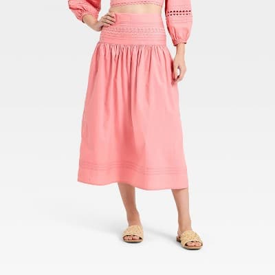 Women's Eyelet Midi Skirt - A New Day™ Pink L