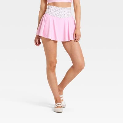 Women's Knit Flowy Skort - JoyLab™ Light Pink Polka Dot XXL