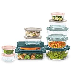 Pyrex 22-Piece Glass Food Storage Set - Airtight Lids, Dishwasher Safe