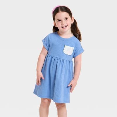 Toddler Girls' Pocket Dress - Cat & Jack™ Blue 18M