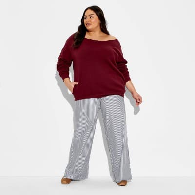 Women's Graphic Boxer Pull-On Pants - Navy Blue Striped 2X