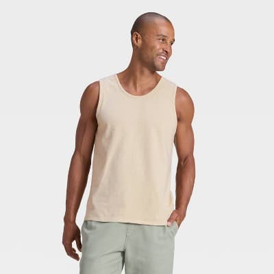 Men's Standard Fit Crewneck Tank Top - Goodfellow & Co™ Khaki XL