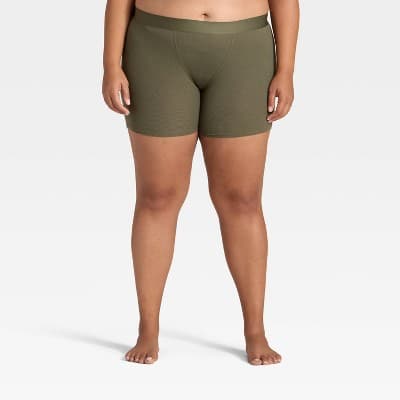 Women's Cotton Blend Ribbed Boxer Briefs - Auden™ Moss Green XXL