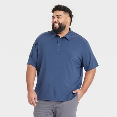 Men's Big & Tall Comfort Wear Polo Shirt - Goodfellow & Co™ Navy Blue XXLT: Cotton Modal Blend, Midweight Jersey