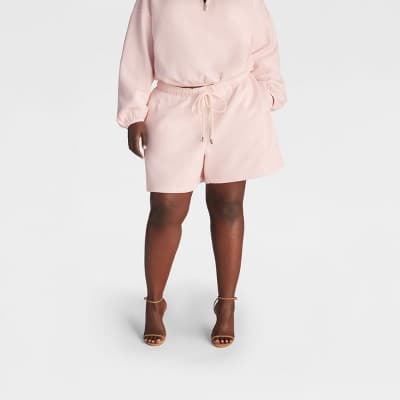 KBB by KAHLANA Women's Mid-Rise 'The Drawcord Sweatshorts' - Light Pink 1X