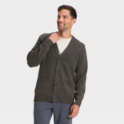 Men's Soft Knit V-Neck Cardigan Sweater - Goodfellow & Co™ Dark Gray S