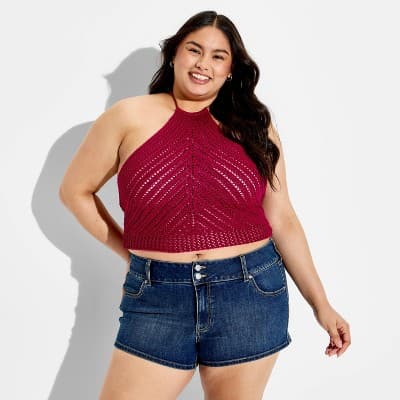 Women's Sleeveless Crochet Halter Pullover Sweater - Wild Fable™ Red 1X